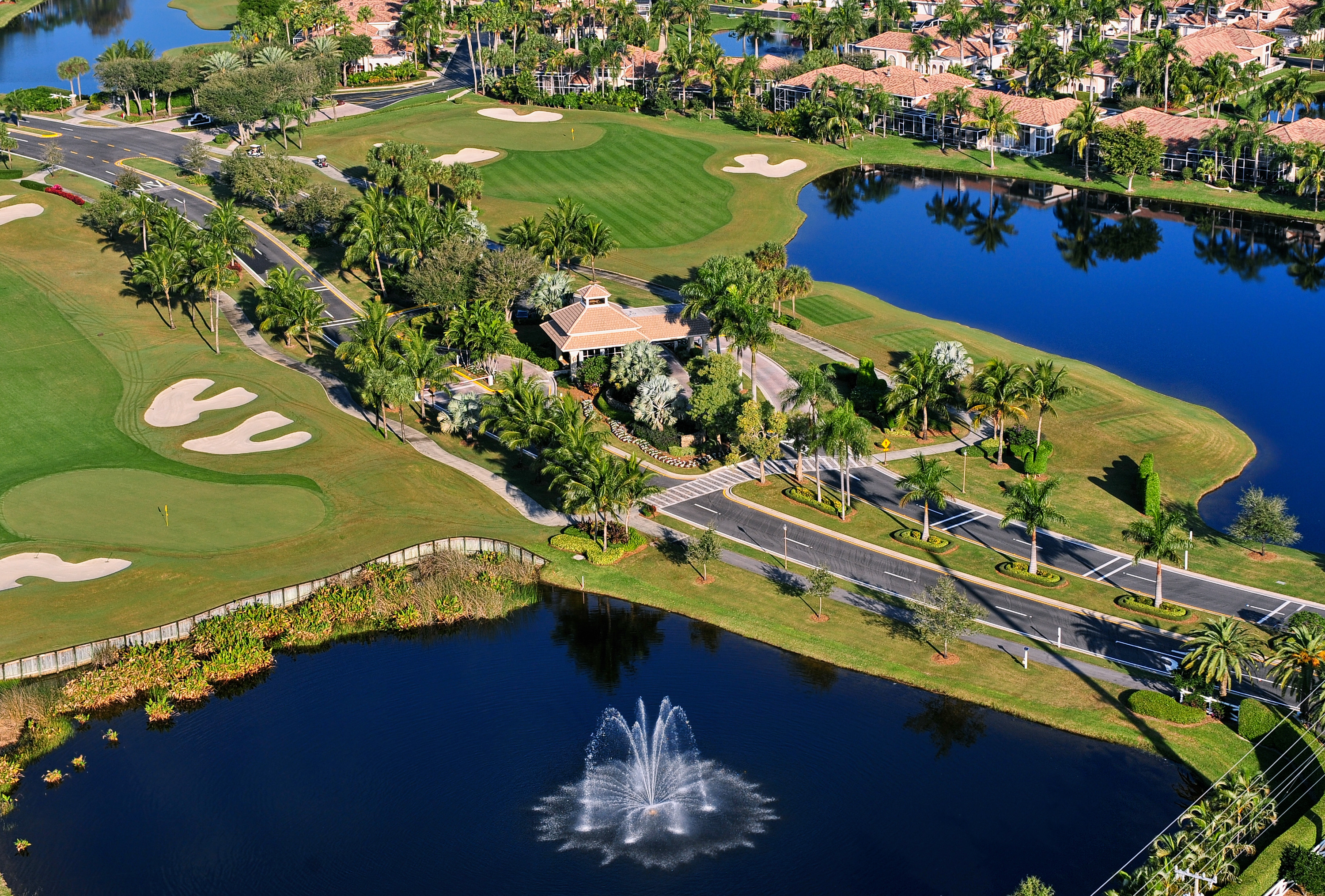 aerial view of entrance to nice florida golf community